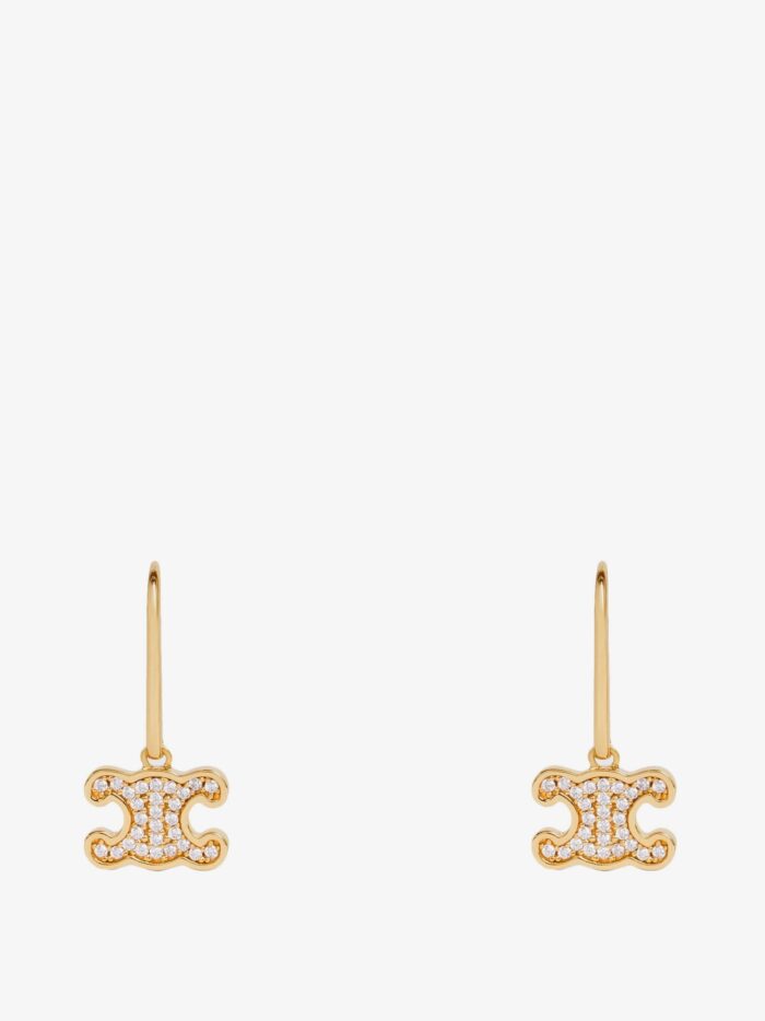Celine Triomphe Brass Earrings With Rhinestones