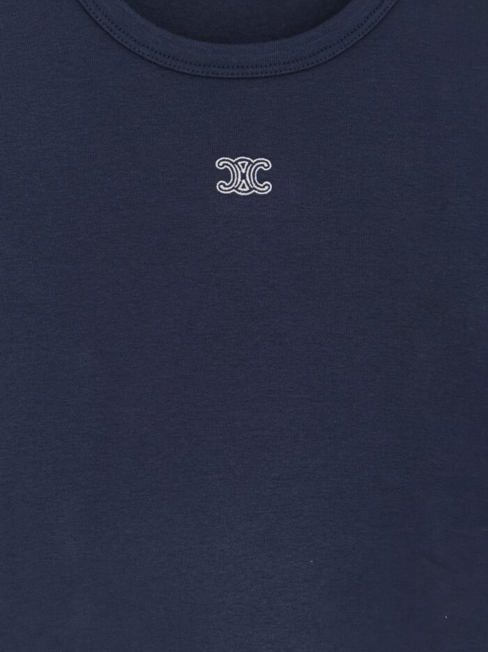 Celine Triomphe Cotton Blend T-shirt With Embroidered Logo