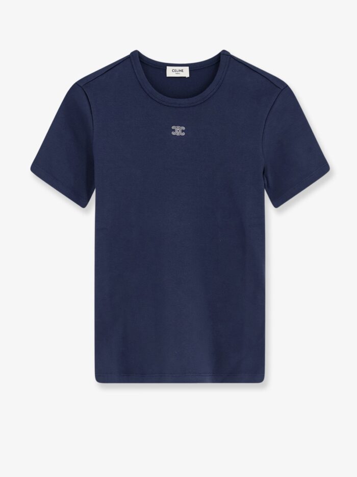 Celine Triomphe Cotton Blend T-shirt With Embroidered Logo