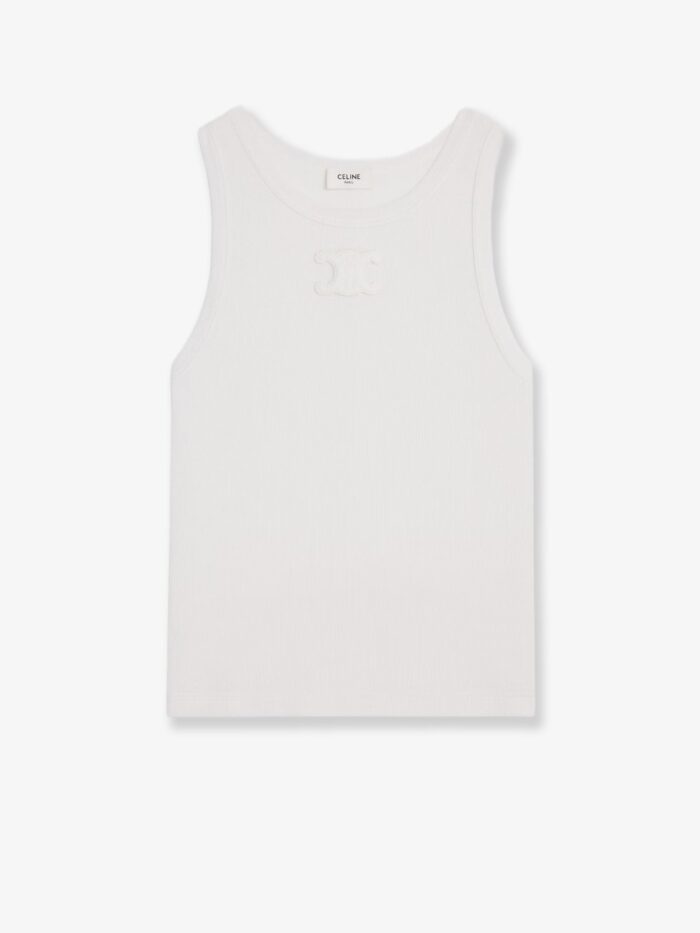 celine triomphe ribbed cotton tank top Celine Triomphe Ribbed Cotton Tank Top