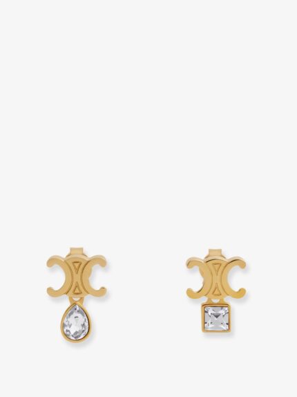 Celine Twinkle Triomphe Metal Earrings With Rhinestones
