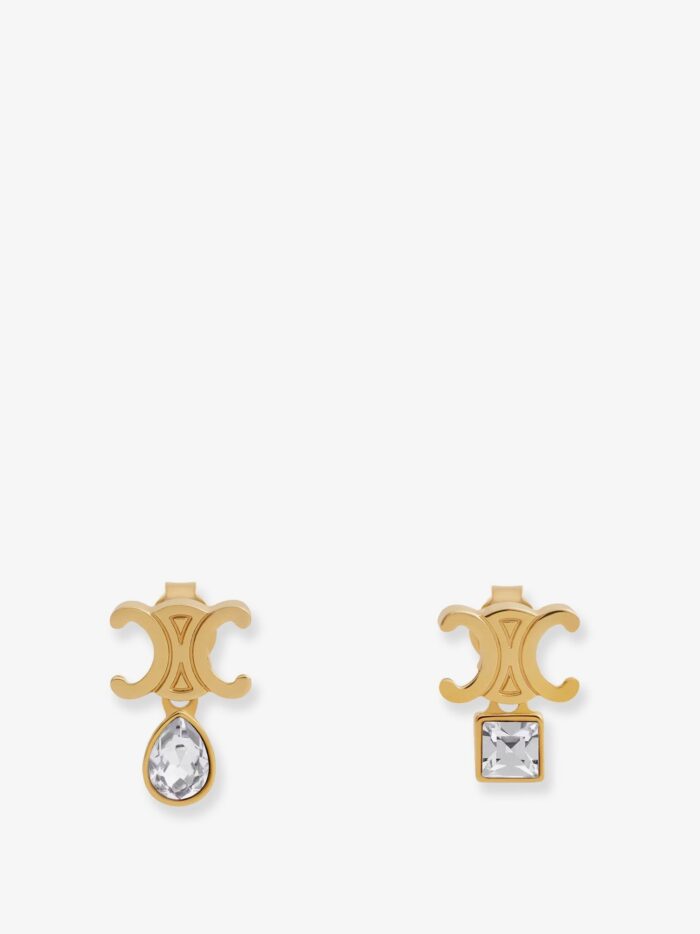 Celine Twinkle Triomphe Metal Earrings With Rhinestones