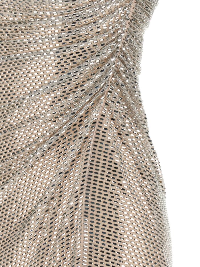 SELF PORTRAIT 'Champagne Rhinestone Draped Mini' Dress