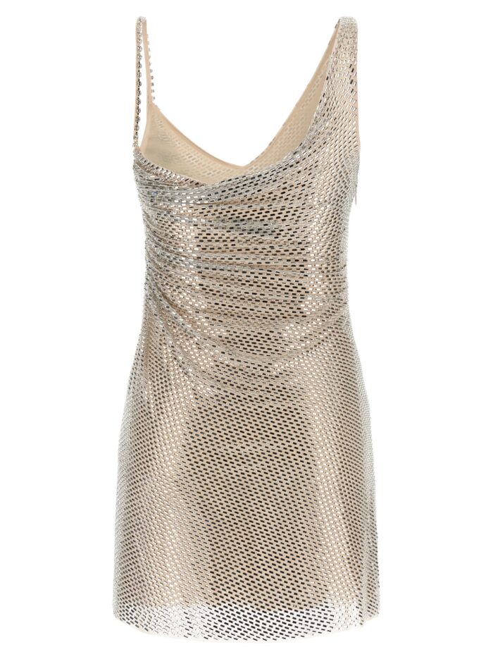 SELF PORTRAIT 'Champagne Rhinestone Draped Mini' Dress