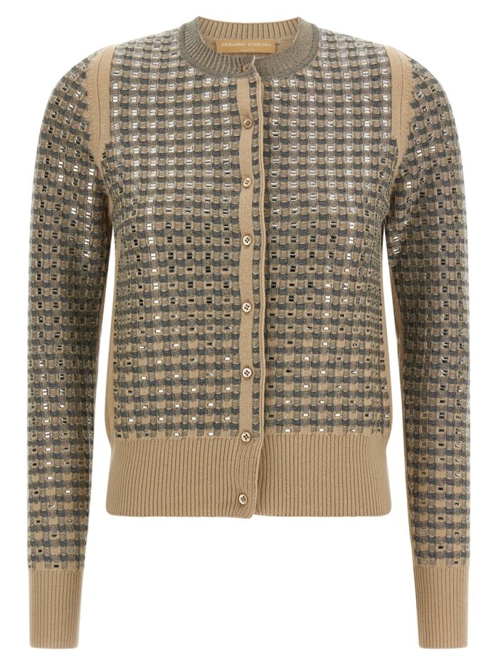 ermanno scervino check cardigan with crystals ERMANNO SCERVINO Check Cardigan With Crystals