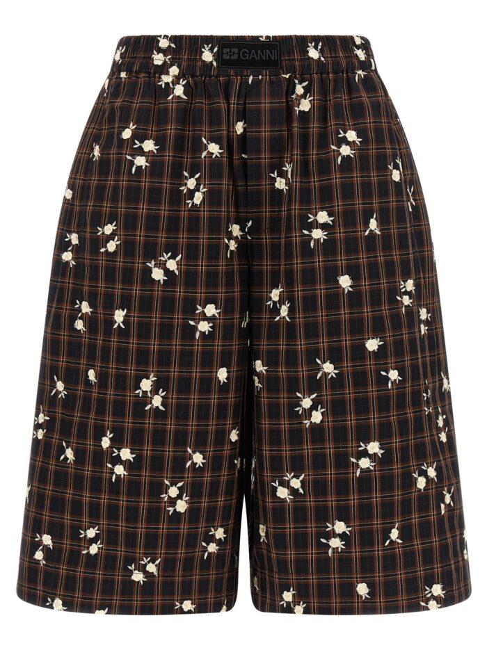 ganni 'check flower' bermuda shorts GANNI 'Check Flower' Bermuda Shorts