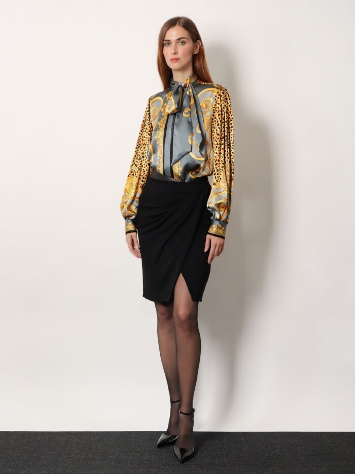 Versace Cheetah Foulard Lavallière Silk Shirt