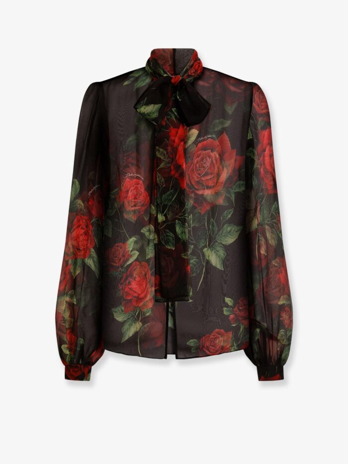 dolce & gabbana chiffon shirt with rose print Dolce & Gabbana Chiffon Shirt With Rose Print