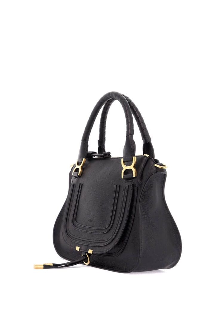 CHLOE' Black Calfskin Handbag With Braided Handles Marcie