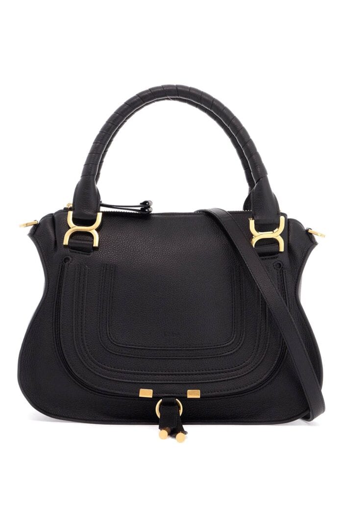 CHLOE' Black Calfskin Handbag With Braided Handles Marcie