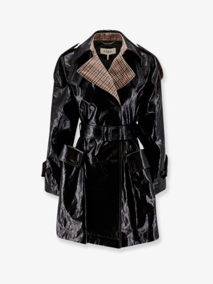 CHLOE' Coated Linen Trench With Wool Blend Details