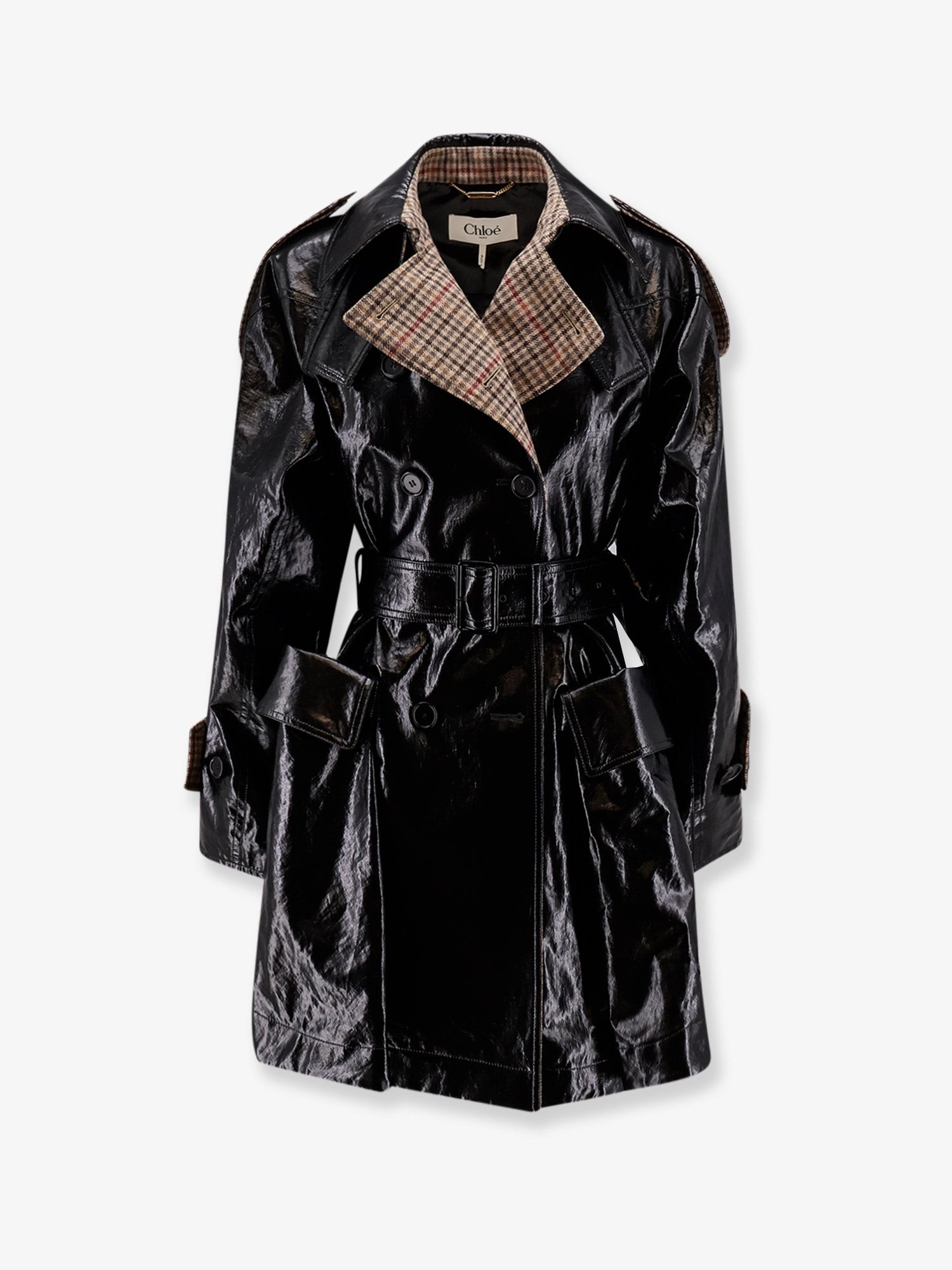 CHLOE' Coated Linen Trench With Wool Blend Details