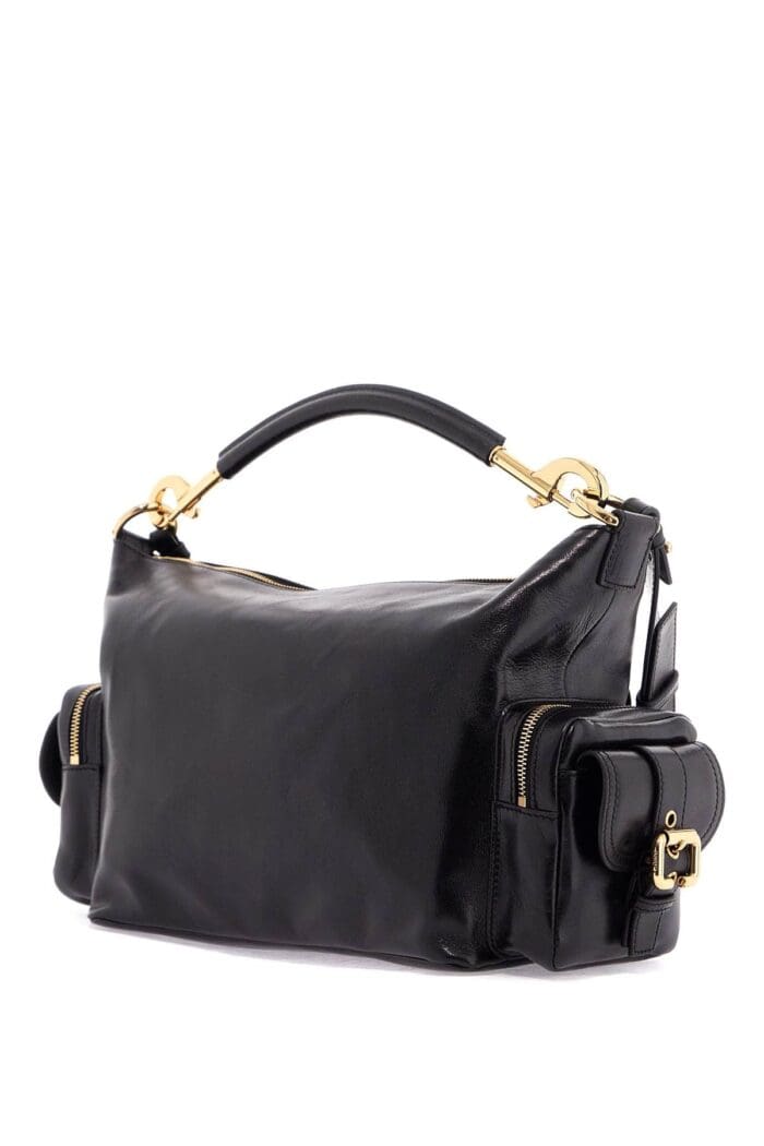 CHLOE' Compact And Structured Shiny Black Leather Crossbody Bag