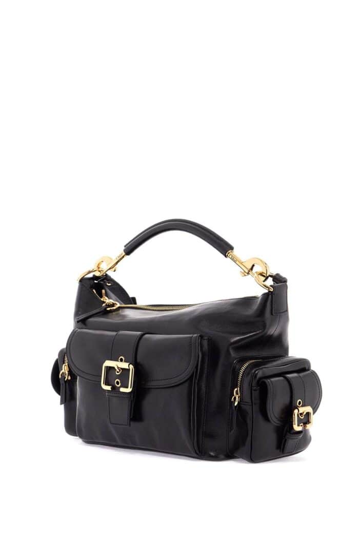 CHLOE' Compact And Structured Shiny Black Leather Crossbody Bag