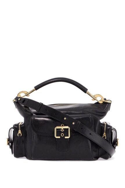 CHLOE' Compact And Structured Shiny Black Leather Crossbody Bag