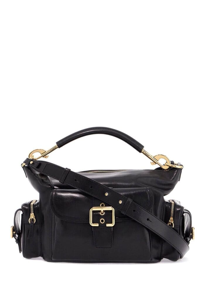 CHLOE' Compact And Structured Shiny Black Leather Crossbody Bag