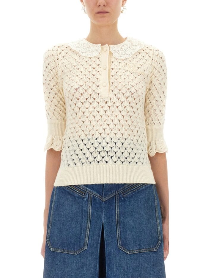 CHLOÉ COTTON CROCHET SWEATER