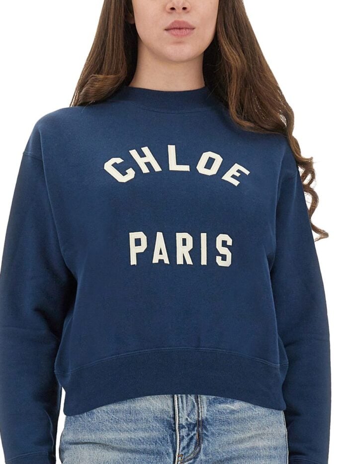 CHLOÉ COTTON FLEECE LOGO PULLOVER