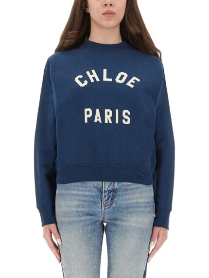 CHLOÉ COTTON FLEECE LOGO PULLOVER