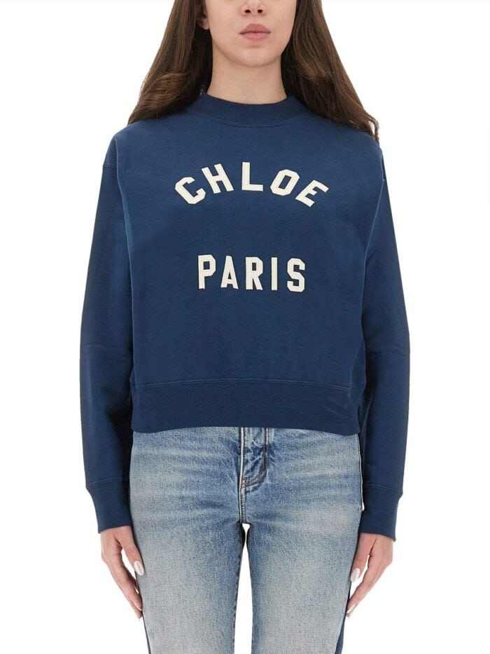 CHLOÉ COTTON FLEECE LOGO PULLOVER