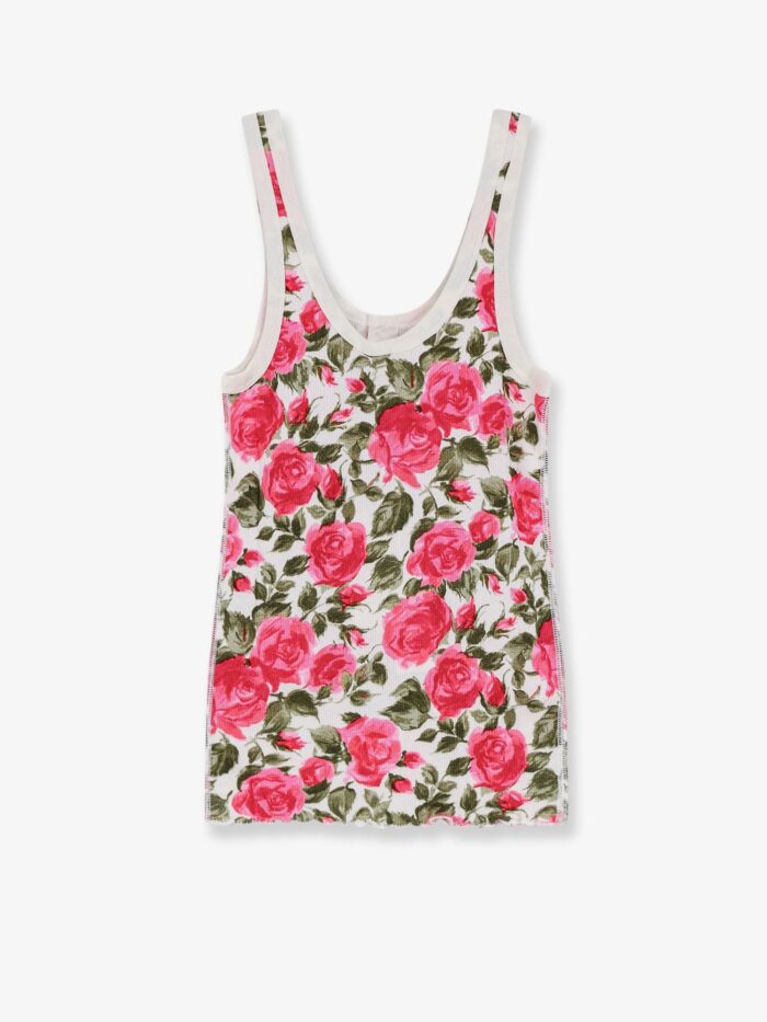 CHLOE' Cotton Henley Tank Top With All-over Floral Pattern