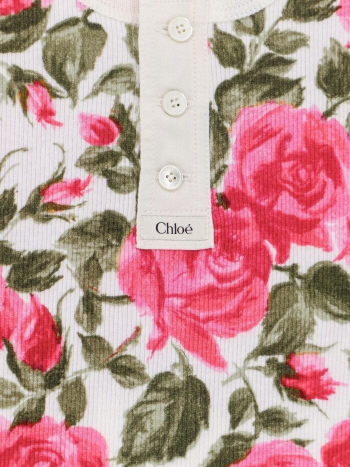 CHLOE' Cotton Henley Tank Top With All-over Floral Pattern