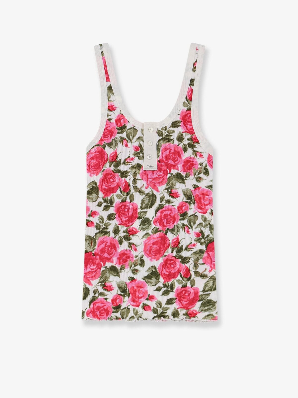 CHLOE' Cotton Henley Tank Top With All-over Floral Pattern