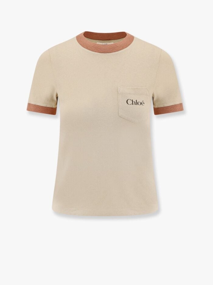 CHLOE' Cotton T-shirt With Contrasting Profiles
