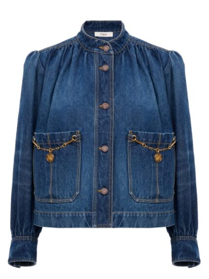 CHLOÉ DENIM HIGH NECK GATHERED JACKET