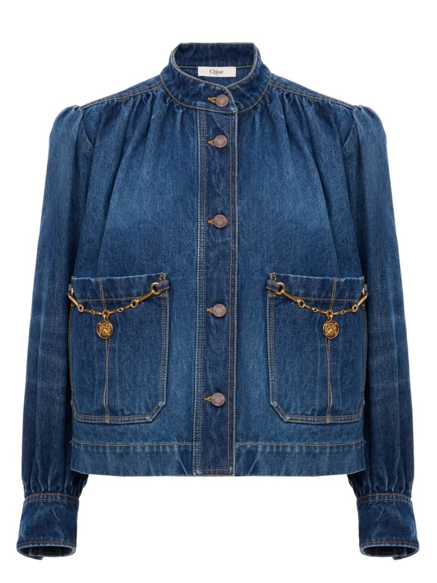 CHLOÉ DENIM HIGH NECK GATHERED JACKET