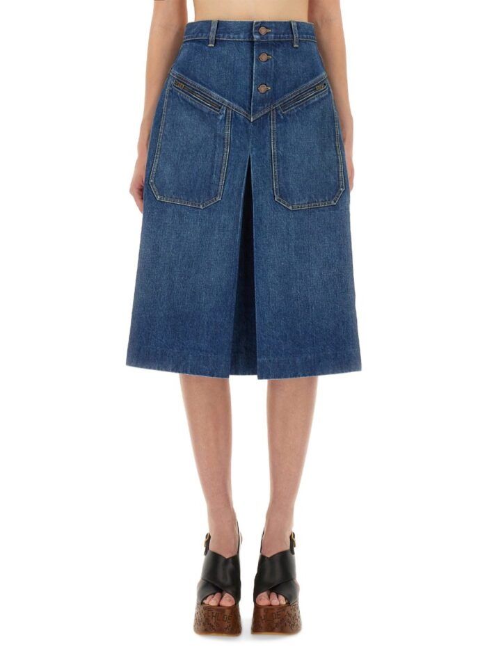CHLOÉ DENIM KNEE-LENGTH SKIRT