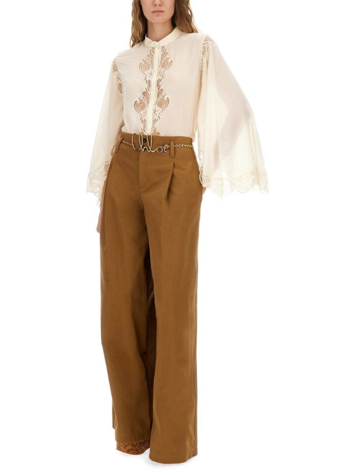 chloÉ fluid silk georgette and lace blouse CHLOÉ FLUID SILK GEORGETTE AND LACE BLOUSE