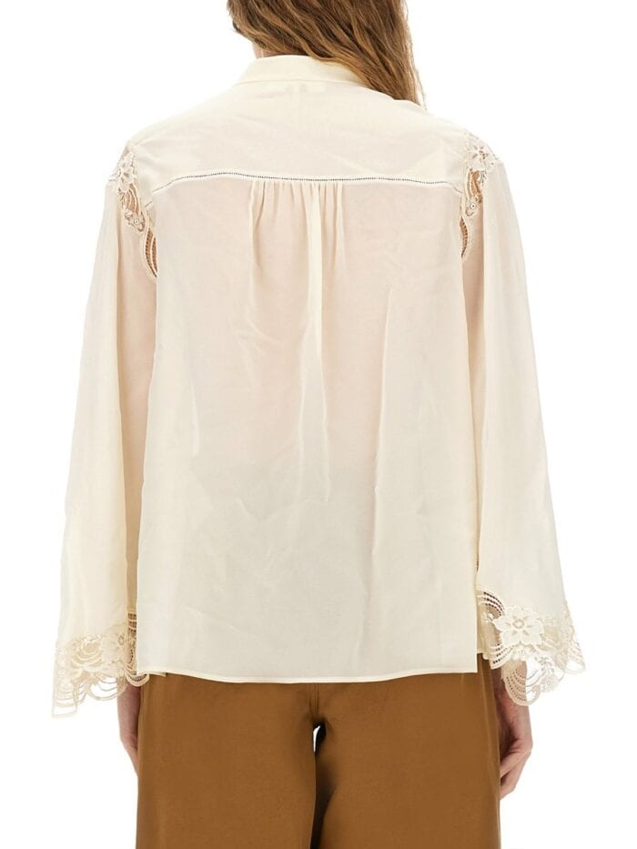 chloÉ fluid silk georgette and lace blouse CHLOÉ FLUID SILK GEORGETTE AND LACE BLOUSE