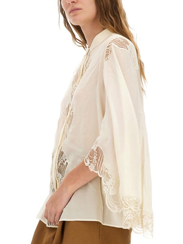 chloÉ fluid silk georgette and lace blouse CHLOÉ FLUID SILK GEORGETTE AND LACE BLOUSE
