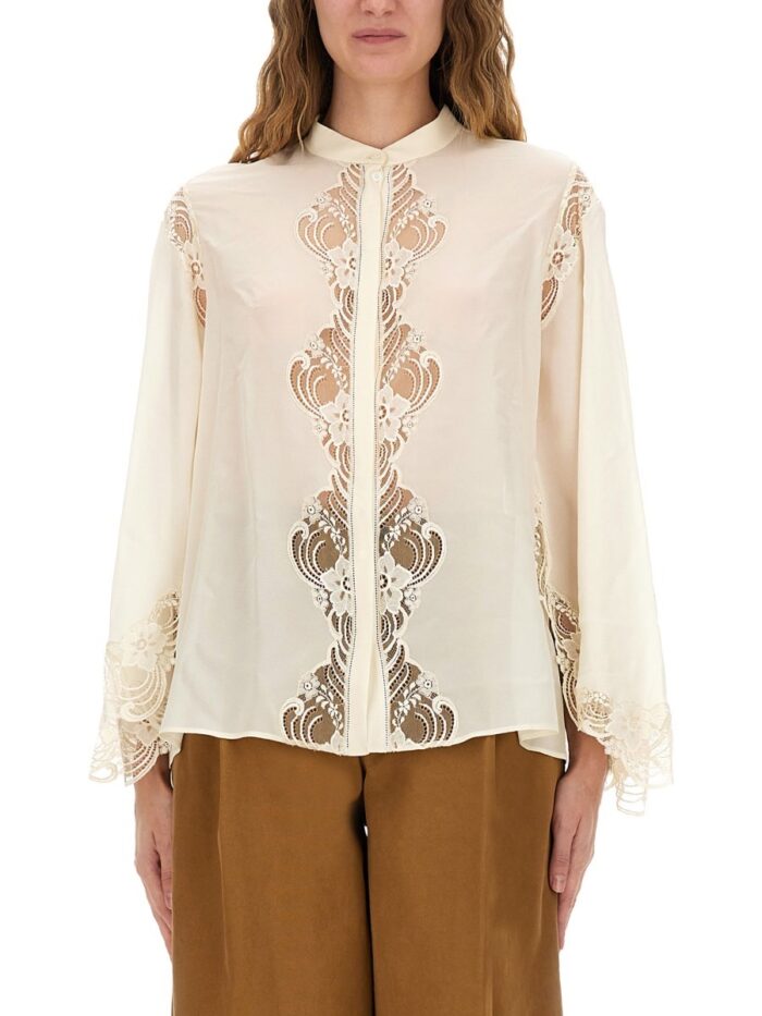 chloÉ fluid silk georgette and lace blouse CHLOÉ FLUID SILK GEORGETTE AND LACE BLOUSE