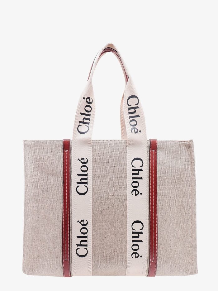 CHLOE' Linen Shoulder Bag With Logo Print. This Bag Is Made With Lower Environmental Impact Material