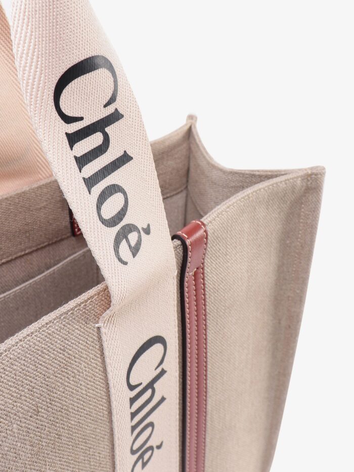 CHLOE' Linen Shoulder Bag With Logo Print. This Bag Is Made With Lower Environmental Impact Material