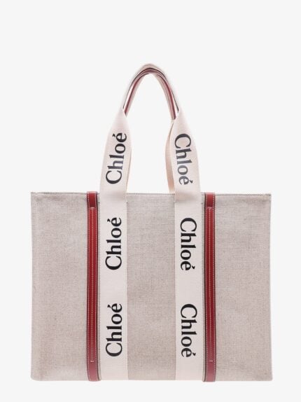 CHLOE' Linen Shoulder Bag With Logo Print. This Bag Is Made With Lower Environmental Impact Material