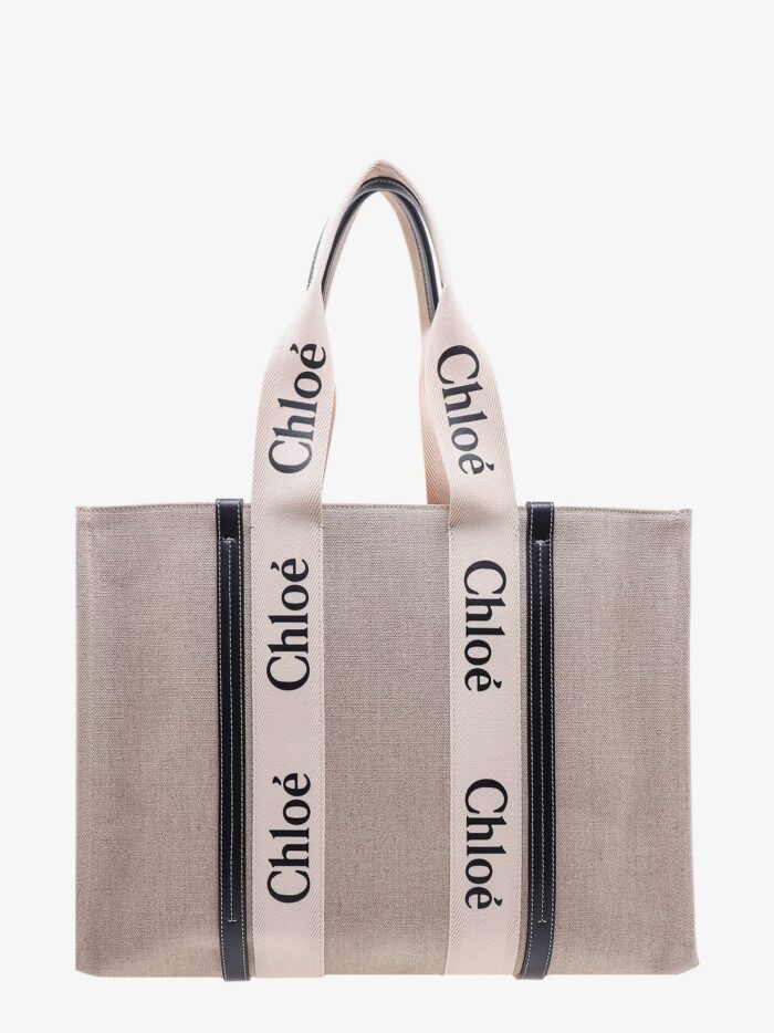 CHLOE' Linen Shoulder Bag With Logo Print. This Bag Is Made With Lower Environmental Impact Material