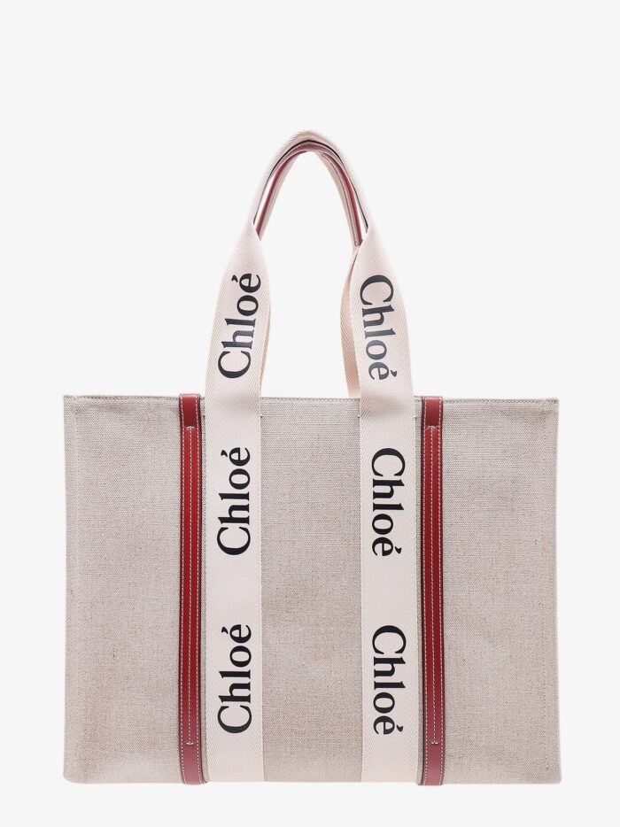 CHLOE' Linen Shoulder Bag With Logo Print. This Bag Is Made With Lower Environmental Impact Material