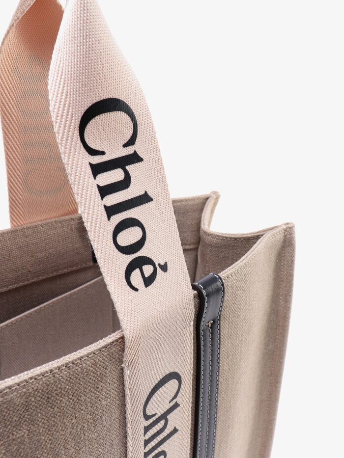 CHLOE' Linen Shoulder Bag With Logo Print. This Bag Is Made With Lower Environmental Impact Material