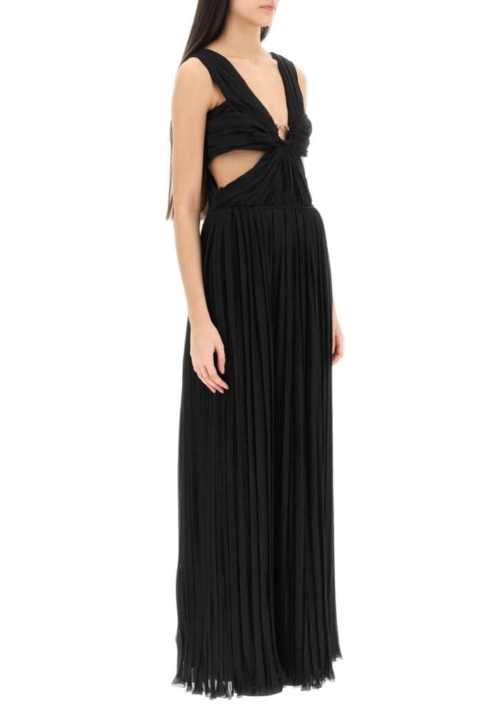 Chloe' Long Evening Dress In Pleated Silk