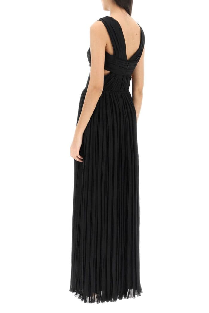 Chloe' Long Evening Dress In Pleated Silk