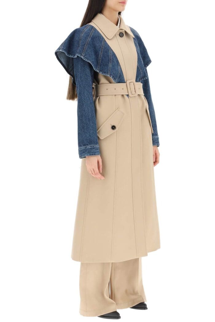 Chloe' Long Wool And Denim Coat