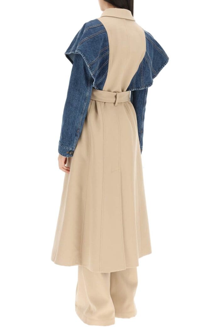 Chloe' Long Wool And Denim Coat