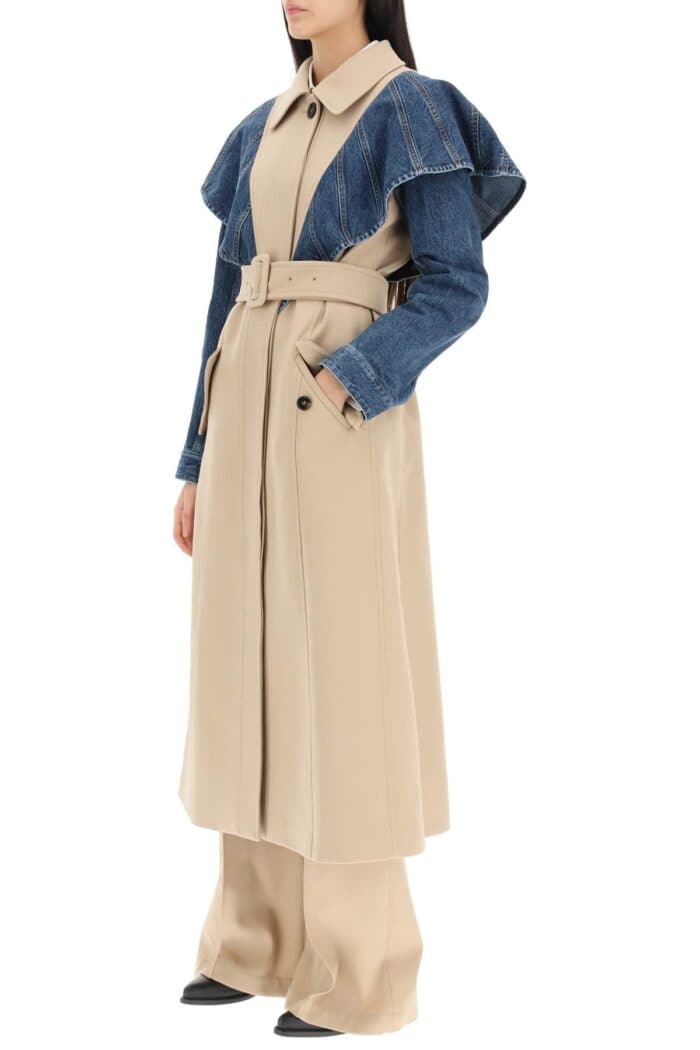 Chloe' Long Wool And Denim Coat