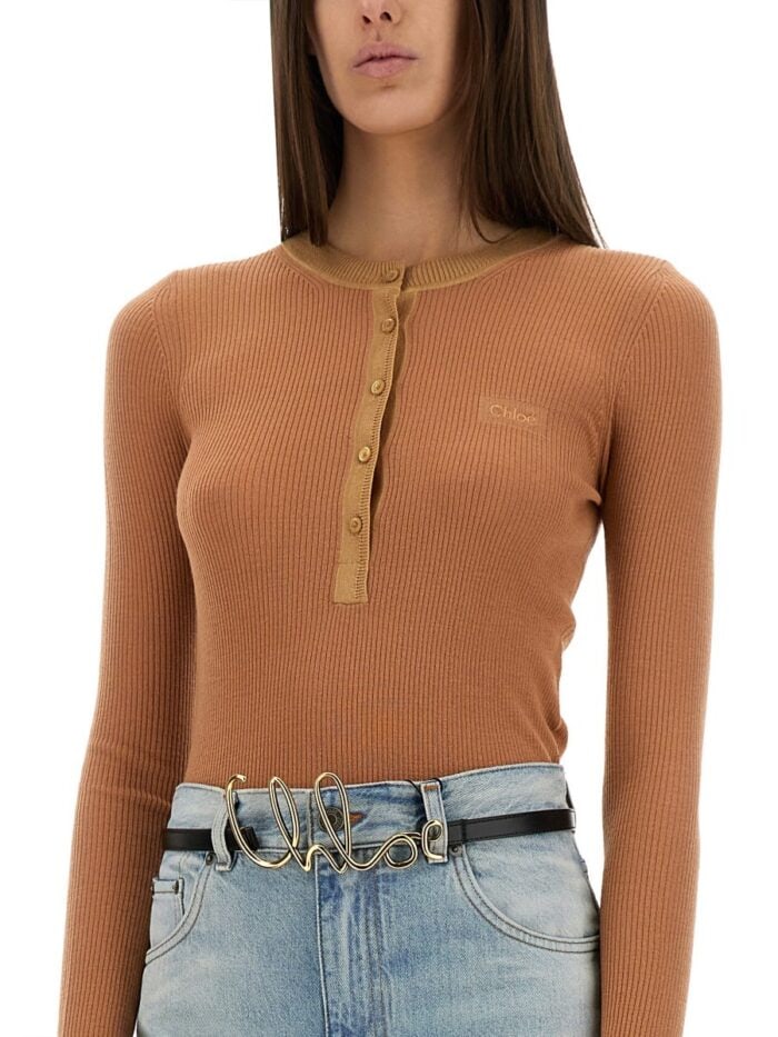 CHLOE' MERINO WOOL FINE KNIT "HENLEY" SHIRT