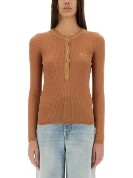 CHLOE' MERINO WOOL FINE KNIT "HENLEY" SHIRT
