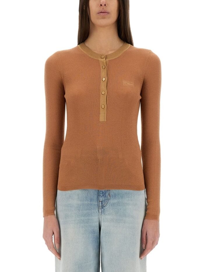 CHLOE' MERINO WOOL FINE KNIT "HENLEY" SHIRT