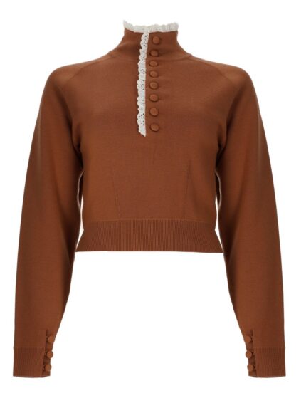 CHLOÉ PULLOVER A COLLO ALTO IN MAGLIA DI LANA E PIZZO